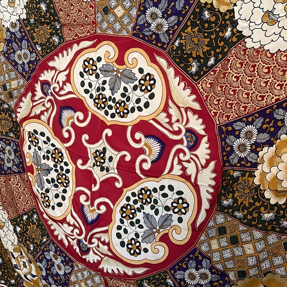 Gumps Of San Francisco Vintage Silk Scarf Flowers and Geometrics Hand Painted - Picture 6 of 9